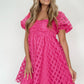 Strawberry Pink Checkered Puff Sleeve Babydoll Dress