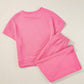 Solid Textured T-Shirt and Drawstring Pants Set