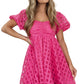 Strawberry Pink Checkered Puff Sleeve Babydoll Dress