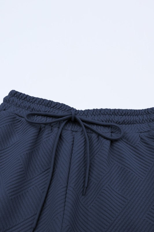 Solid Textured T-Shirt and Drawstring Pants Set