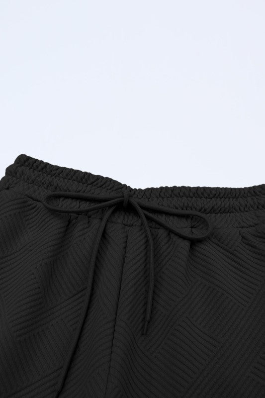 Solid Textured T-Shirt and Drawstring Pants Set