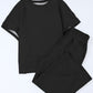 Solid Textured T-Shirt and Drawstring Pants Set