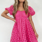 Strawberry Pink Checkered Puff Sleeve Babydoll Dress