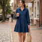 Button Down Babydoll Ruffle Denim Dress