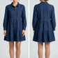 Button Down Babydoll Ruffle Denim Dress