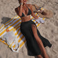 Solid Color Beach Sun Protection Tulle Skirt Sexy Three Piece Set Bikini Split Swimsuit