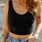 Black Solid Color Ribbed Knit Crop Tank Top