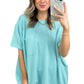 Turquoise Ribbed Knit Pocketed Loose Fit Crew Neck T Shirt