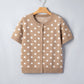 Polka Dot Short Sleeve Buttoned Sweater Cardigan